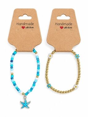 Handmade Beach-Themed Bracelet Set – Set of Two Stretch Stacking Bracelets